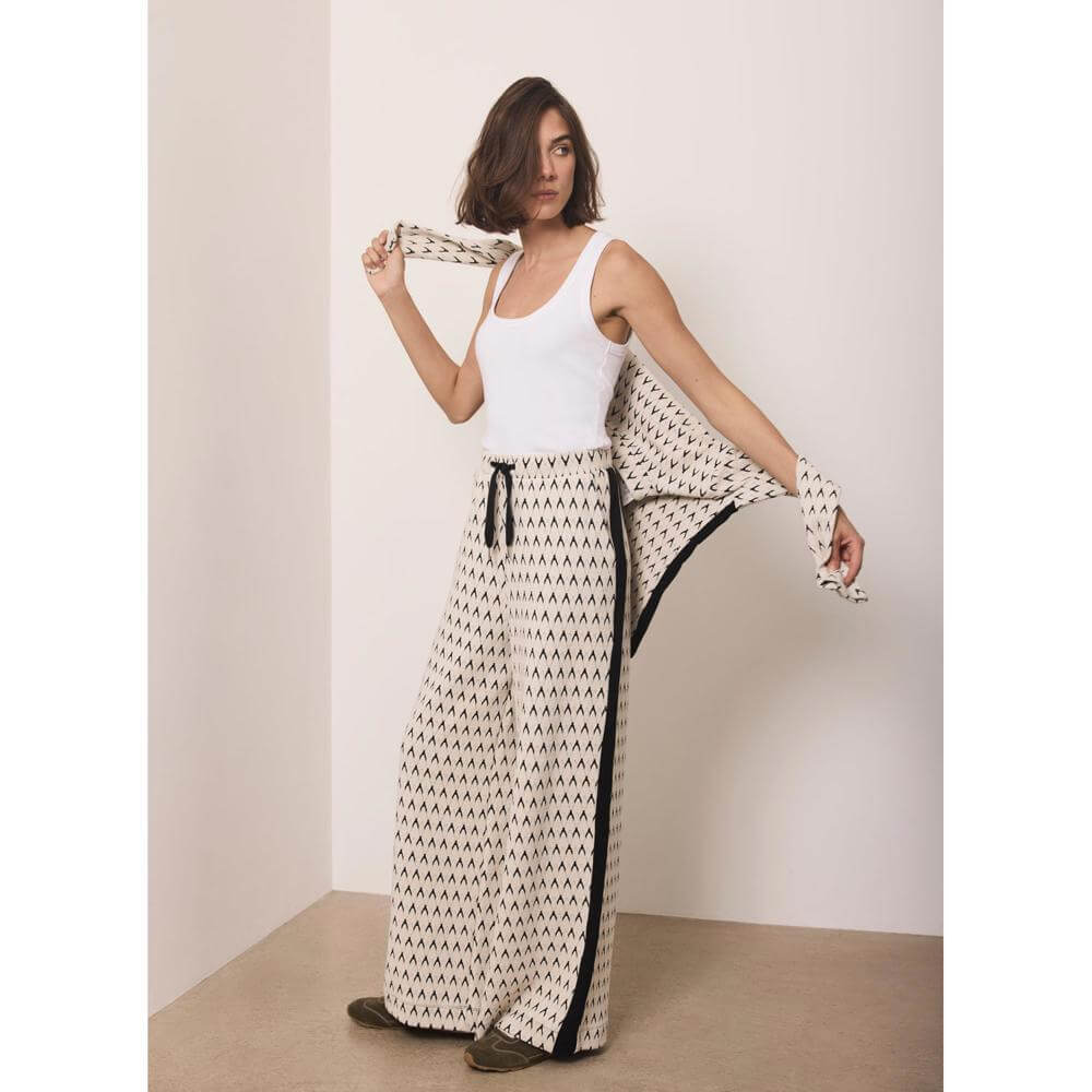 Mint Velvet Neutral Jacquard Wide Leg Trousers